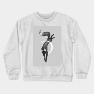 Black creepy fox jumping over the moon Crewneck Sweatshirt